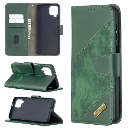 For Samsung Galaxy A12 Matching Color Crocodile Texture Horizontal Flip PU Leather Case with Wallet & Holder & Card Slots(Green) by buy2fix