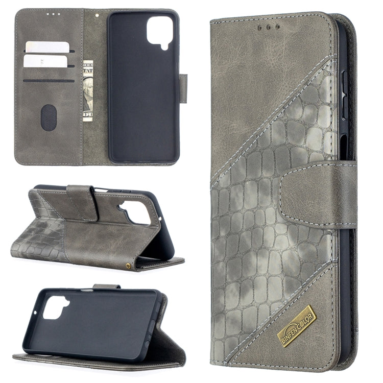 For Samsung Galaxy A12 Matching Color Crocodile Texture Horizontal Flip PU Leather Case with Wallet & Holder & Card Slots(Grey) by buy2fix