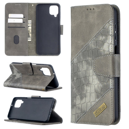 For Samsung Galaxy A12 Matching Color Crocodile Texture Horizontal Flip PU Leather Case with Wallet & Holder & Card Slots(Grey) by buy2fix