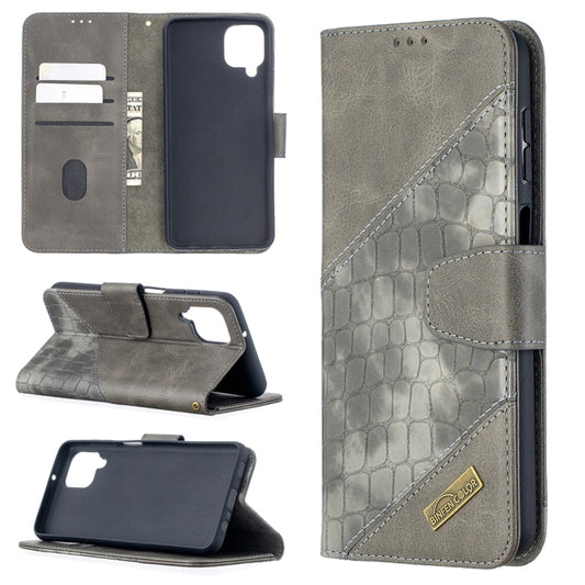 For Samsung Galaxy A12 Matching Color Crocodile Texture Horizontal Flip PU Leather Case with Wallet & Holder & Card Slots(Grey) by buy2fix