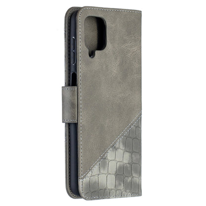 For Samsung Galaxy A12 Matching Color Crocodile Texture Horizontal Flip PU Leather Case with Wallet & Holder & Card Slots(Grey) by buy2fix