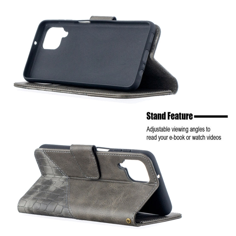 For Samsung Galaxy A12 Matching Color Crocodile Texture Horizontal Flip PU Leather Case with Wallet & Holder & Card Slots(Grey) by buy2fix