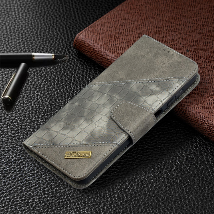 For Samsung Galaxy A12 Matching Color Crocodile Texture Horizontal Flip PU Leather Case with Wallet & Holder & Card Slots(Grey) by buy2fix