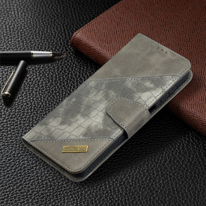 For Samsung Galaxy A12 Matching Color Crocodile Texture Horizontal Flip PU Leather Case with Wallet & Holder & Card Slots(Grey) by buy2fix