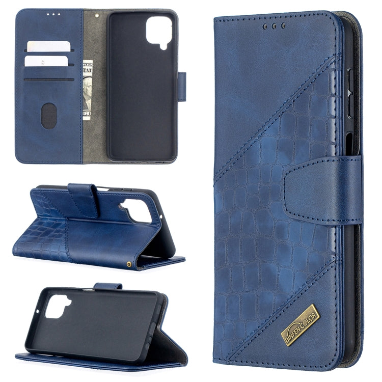 For Samsung Galaxy A12 Matching Color Crocodile Texture Horizontal Flip PU Leather Case with Wallet & Holder & Card Slots(Blue) by buy2fix