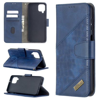 For Samsung Galaxy A12 Matching Color Crocodile Texture Horizontal Flip PU Leather Case with Wallet & Holder & Card Slots(Blue) by buy2fix