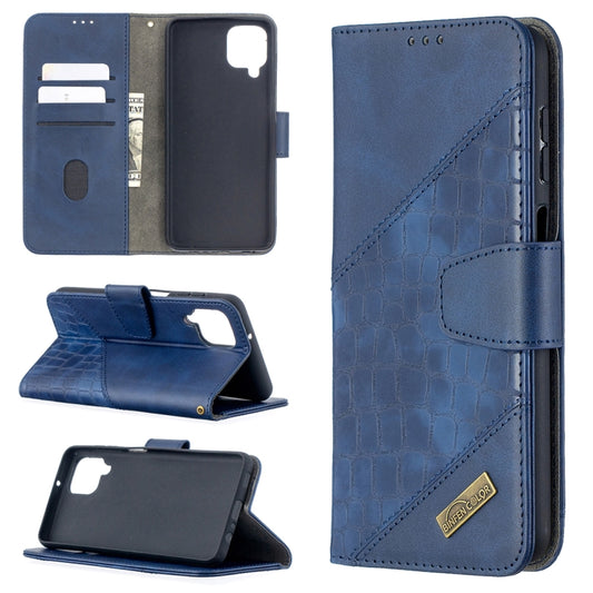 For Samsung Galaxy A12 Matching Color Crocodile Texture Horizontal Flip PU Leather Case with Wallet & Holder & Card Slots(Blue) by buy2fix