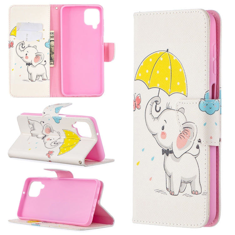 For Samsung Galaxy A12 Colored Drawing Pattern Horizontal Flip Leather Case with Holder & Card Slots & Wallet(Umbrella Elephant) by buy2fix