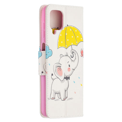 For Samsung Galaxy A12 Colored Drawing Pattern Horizontal Flip Leather Case with Holder & Card Slots & Wallet(Umbrella Elephant) by buy2fix