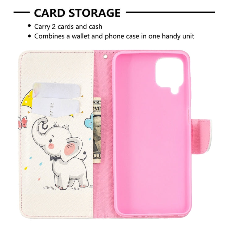 For Samsung Galaxy A12 Colored Drawing Pattern Horizontal Flip Leather Case with Holder & Card Slots & Wallet(Umbrella Elephant) by buy2fix