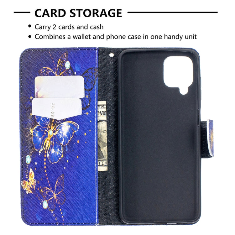For Samsung Galaxy A12 Colored Drawing Pattern Horizontal Flip Leather Case with Holder & Card Slots & Wallet(Purple Butterfly) by buy2fix
