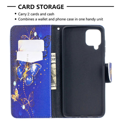 For Samsung Galaxy A12 Colored Drawing Pattern Horizontal Flip Leather Case with Holder & Card Slots & Wallet(Purple Butterfly) by buy2fix