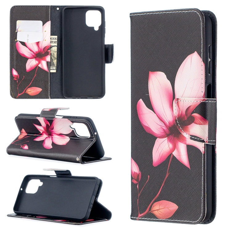 For Samsung Galaxy A12 Colored Drawing Pattern Horizontal Flip Leather Case with Holder & Card Slots & Wallet(Lotus) by buy2fix