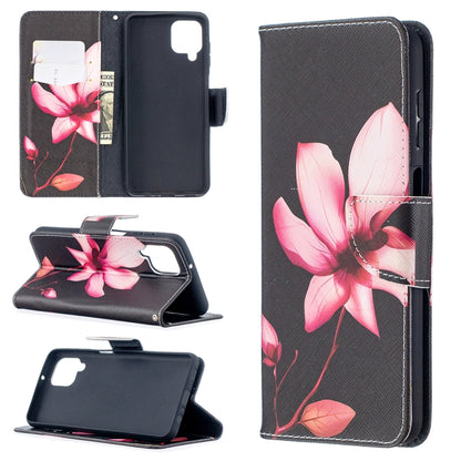 For Samsung Galaxy A12 Colored Drawing Pattern Horizontal Flip Leather Case with Holder & Card Slots & Wallet(Lotus) by buy2fix
