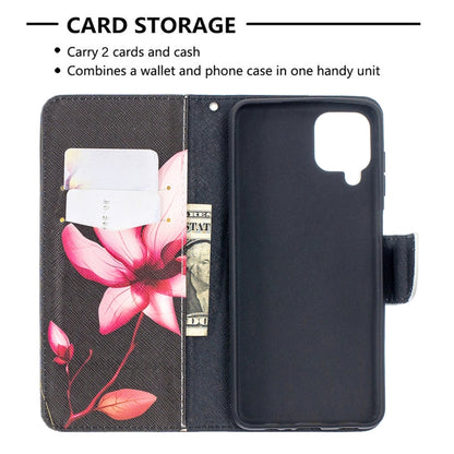 For Samsung Galaxy A12 Colored Drawing Pattern Horizontal Flip Leather Case with Holder & Card Slots & Wallet(Lotus) by buy2fix