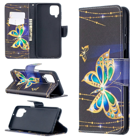 For Samsung Galaxy A12 Colored Drawing Pattern Horizontal Flip Leather Case with Holder & Card Slots & Wallet(Golden Butterfly) by buy2fix