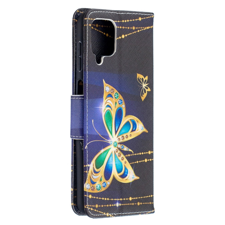 For Samsung Galaxy A12 Colored Drawing Pattern Horizontal Flip Leather Case with Holder & Card Slots & Wallet(Golden Butterfly) by buy2fix