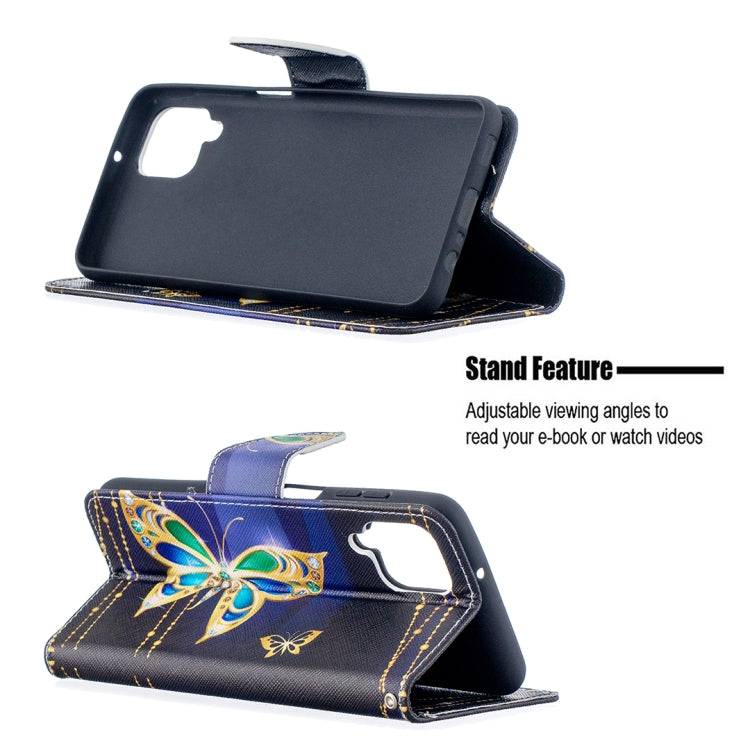 For Samsung Galaxy A12 Colored Drawing Pattern Horizontal Flip Leather Case with Holder & Card Slots & Wallet(Golden Butterfly) by buy2fix