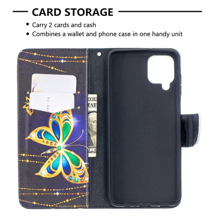 For Samsung Galaxy A12 Colored Drawing Pattern Horizontal Flip Leather Case with Holder & Card Slots & Wallet(Golden Butterfly) by buy2fix