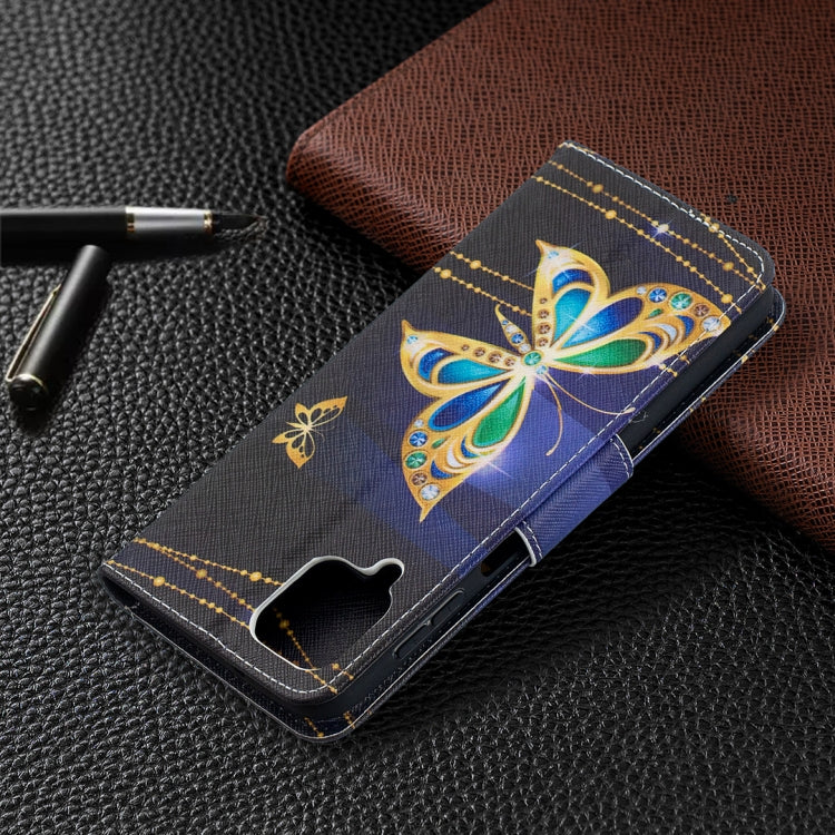 For Samsung Galaxy A12 Colored Drawing Pattern Horizontal Flip Leather Case with Holder & Card Slots & Wallet(Golden Butterfly) by buy2fix