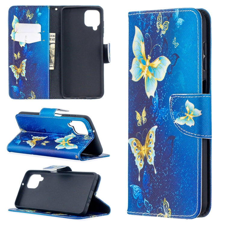 For Samsung Galaxy A12 Colored Drawing Pattern Horizontal Flip Leather Case with Holder & Card Slots & Wallet(Blue Butterfly) by buy2fix