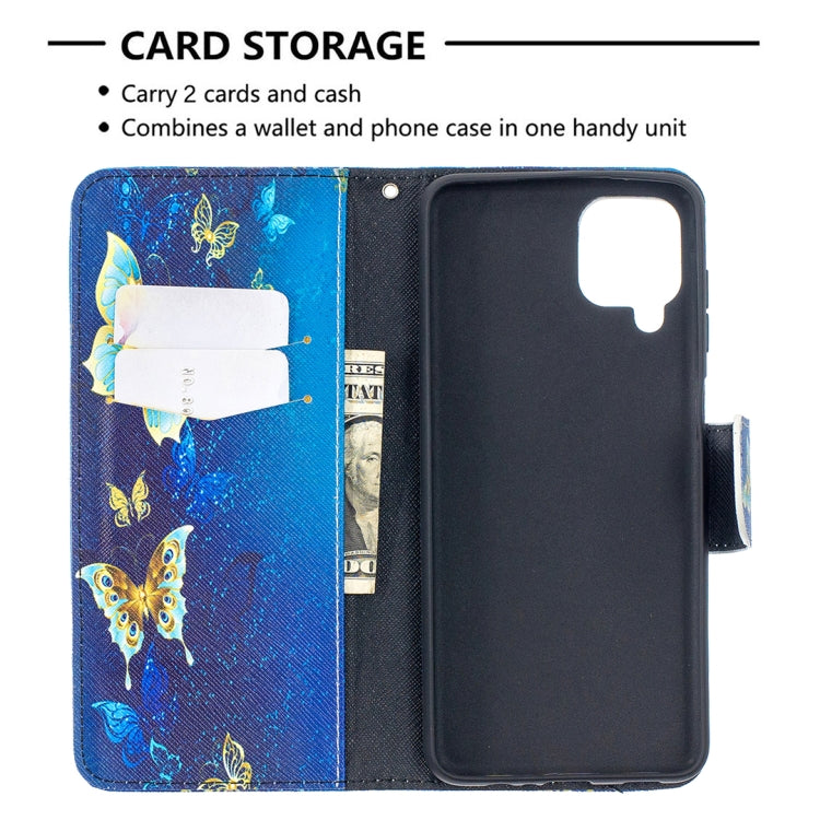 For Samsung Galaxy A12 Colored Drawing Pattern Horizontal Flip Leather Case with Holder & Card Slots & Wallet(Blue Butterfly) by buy2fix