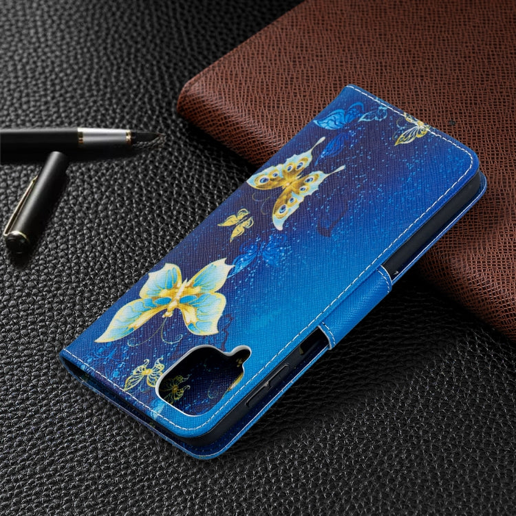 For Samsung Galaxy A12 Colored Drawing Pattern Horizontal Flip Leather Case with Holder & Card Slots & Wallet(Blue Butterfly) by buy2fix
