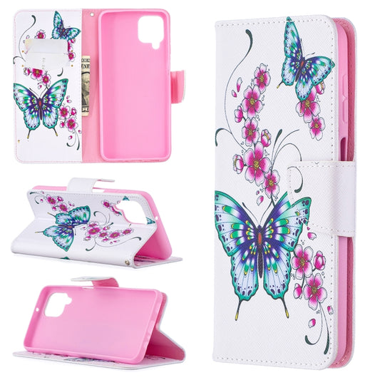 For Samsung Galaxy A12 Colored Drawing Pattern Horizontal Flip Leather Case with Holder & Card Slots & Wallet(Two Butterflies) - Galaxy Phone Cases by buy2fix | Online Shopping UK | buy2fix