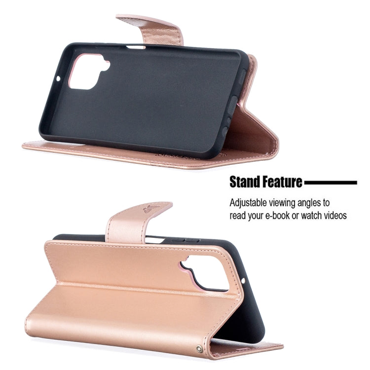 For Samsung Galaxy A12 Two Butterflies Embossing Pattern Horizontal Flip Leather Case with Holder & Card Slot & Wallet & Lanyard(Rose Gold) by buy2fix