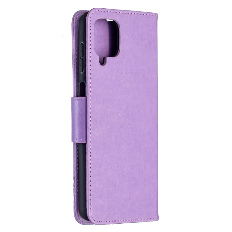 For Samsung Galaxy A12 Two Butterflies Embossing Pattern Horizontal Flip Leather Case with Holder & Card Slot & Wallet & Lanyard(Purple) by buy2fix