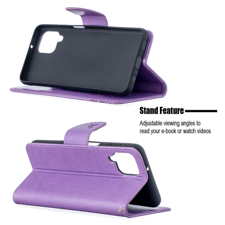 For Samsung Galaxy A12 Two Butterflies Embossing Pattern Horizontal Flip Leather Case with Holder & Card Slot & Wallet & Lanyard(Purple) by buy2fix