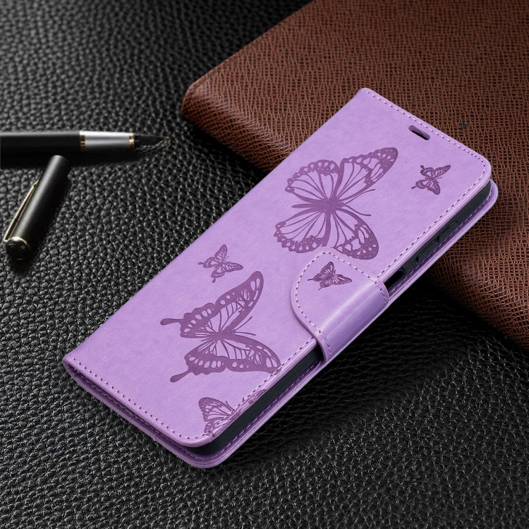 For Samsung Galaxy A12 Two Butterflies Embossing Pattern Horizontal Flip Leather Case with Holder & Card Slot & Wallet & Lanyard(Purple) by buy2fix