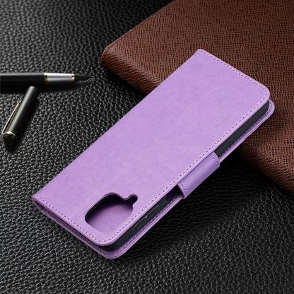 For Samsung Galaxy A12 Two Butterflies Embossing Pattern Horizontal Flip Leather Case with Holder & Card Slot & Wallet & Lanyard(Purple) by buy2fix