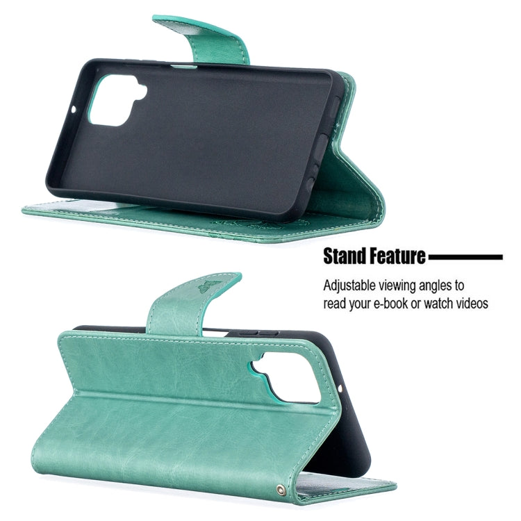 For Samsung Galaxy A12 Two Butterflies Embossing Pattern Horizontal Flip Leather Case with Holder & Card Slot & Wallet & Lanyard(Green) by buy2fix