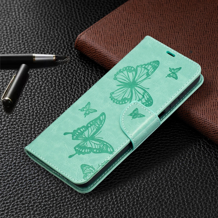 For Samsung Galaxy A12 Two Butterflies Embossing Pattern Horizontal Flip Leather Case with Holder & Card Slot & Wallet & Lanyard(Green) by buy2fix