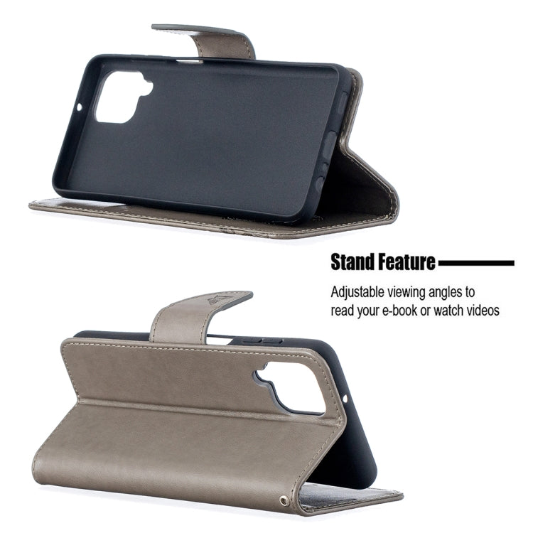 For Samsung Galaxy A12 Two Butterflies Embossing Pattern Horizontal Flip Leather Case with Holder & Card Slot & Wallet & Lanyard(Grey) by buy2fix