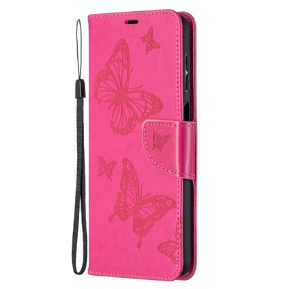 For Samsung Galaxy A12 Two Butterflies Embossing Pattern Horizontal Flip Leather Case with Holder & Card Slot & Wallet & Lanyard(Rose Red) by buy2fix