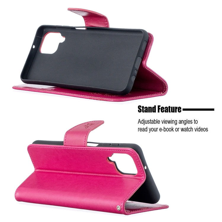 For Samsung Galaxy A12 Two Butterflies Embossing Pattern Horizontal Flip Leather Case with Holder & Card Slot & Wallet & Lanyard(Rose Red) by buy2fix