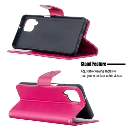 For Samsung Galaxy A12 Two Butterflies Embossing Pattern Horizontal Flip Leather Case with Holder & Card Slot & Wallet & Lanyard(Rose Red) by buy2fix