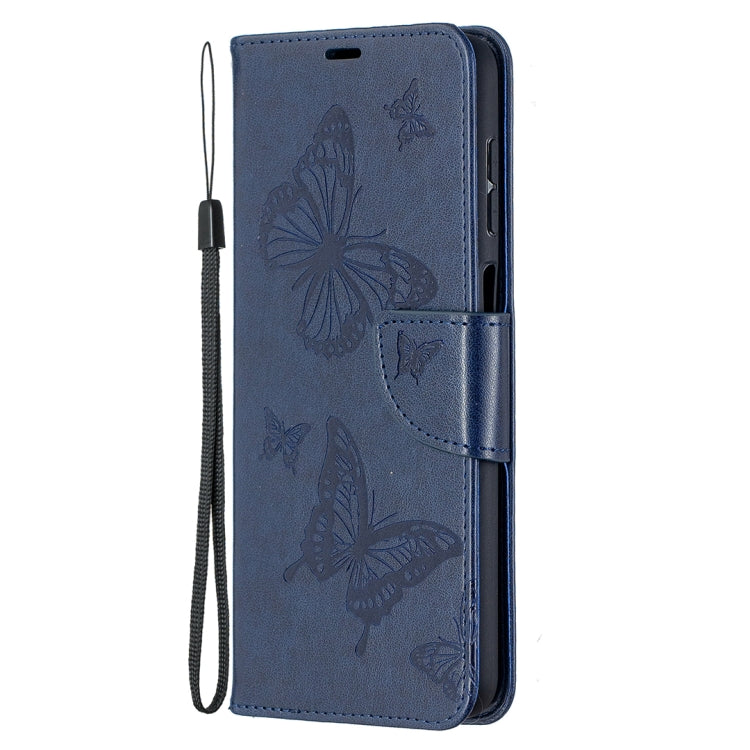 For Samsung Galaxy A12 Two Butterflies Embossing Pattern Horizontal Flip Leather Case with Holder & Card Slot & Wallet & Lanyard(Dark Blue) by buy2fix