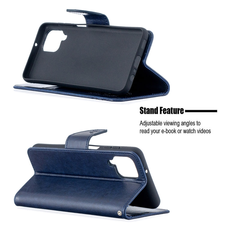 For Samsung Galaxy A12 Two Butterflies Embossing Pattern Horizontal Flip Leather Case with Holder & Card Slot & Wallet & Lanyard(Dark Blue) by buy2fix