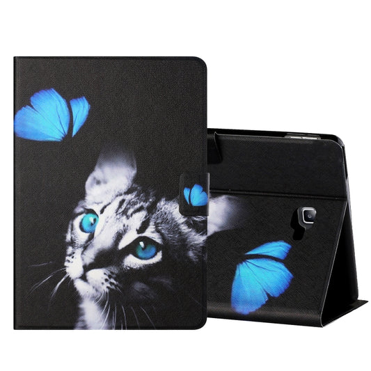 For Samsung Galaxy Tab A 10.1 T580/T585 (2016) Colored Drawing Horizontal Flip Leather Case with Holder & Card Slots & Sleep / Wake-up Function(Butterfly Cat) - Tab A 10.1 by buy2fix | Online Shopping UK | buy2fix