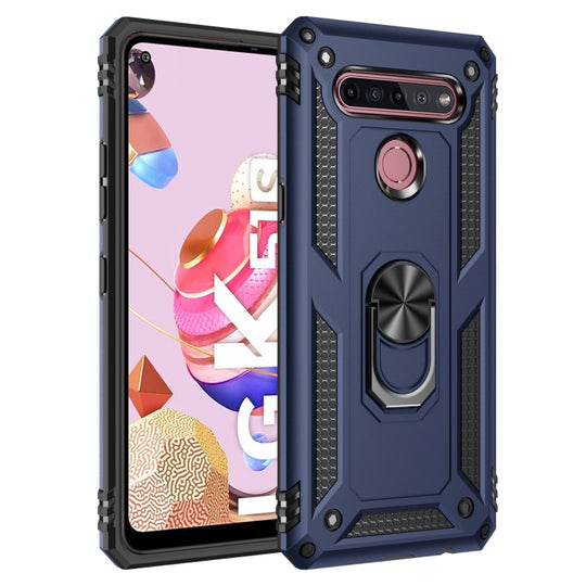 For LG K51S Shockproof TPU + PC Protective Case with 360 Degree Rotating Holder(Blue)