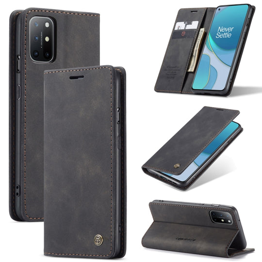 For OnePlus 8T CaseMe-013 Multifunctional Retro Frosted Horizontal Flip Leather Case with Card Slot & Holder & Wallet(Black)