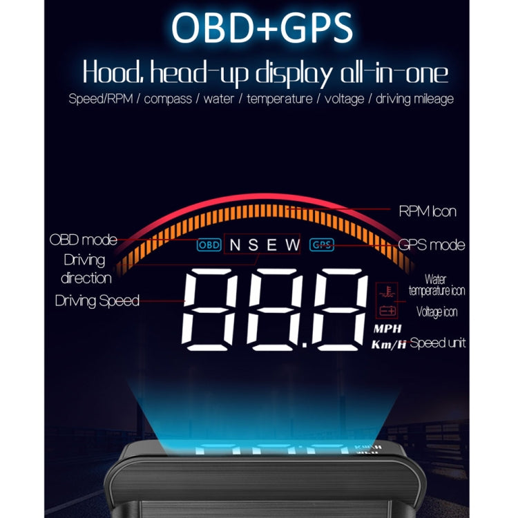 M11 Car OBD2 + GPS Mode Head-up Display HUD Overspeed / Speed / Water Temperature Alarm by buy2fix