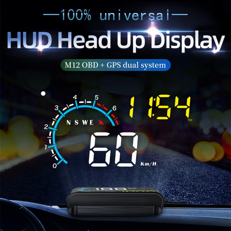 M12 OBD2 + GPS Mode Car Head-up Display HUD Overspeed / Speed / Water Temperature / Low Voltage / Fault Alarm by buy2fix