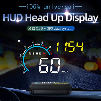 M12 OBD2 + GPS Mode Car Head-up Display HUD Overspeed / Speed / Water Temperature / Low Voltage / Fault Alarm by buy2fix