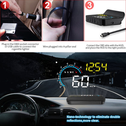 M12 OBD2 + GPS Mode Car Head-up Display HUD Overspeed / Speed / Water Temperature / Low Voltage / Fault Alarm by buy2fix