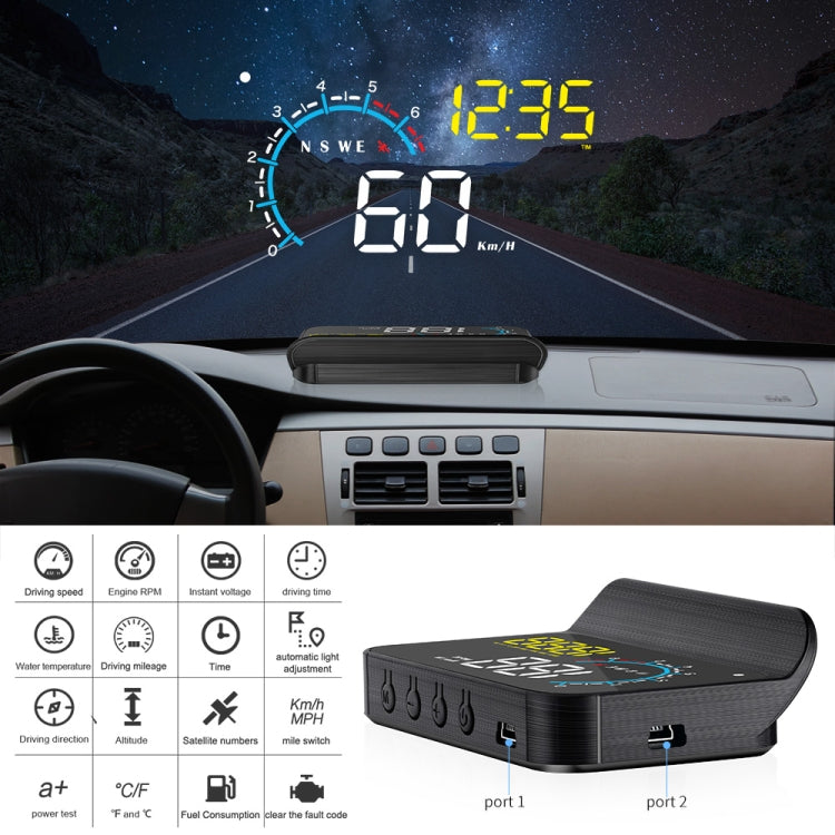 M12 OBD2 + GPS Mode Car Head-up Display HUD Overspeed / Speed / Water Temperature / Low Voltage / Fault Alarm by buy2fix