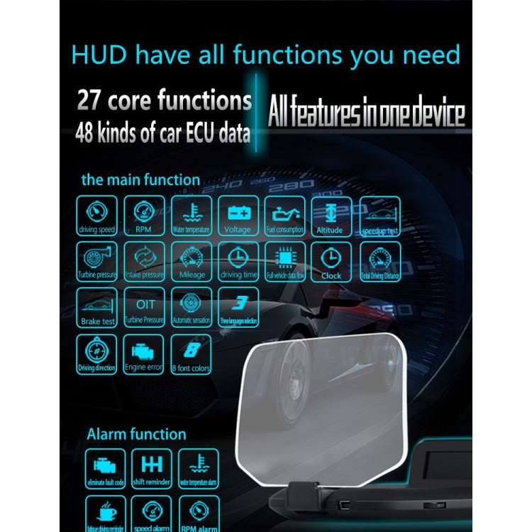 C1 OBD2 + GPS Mode Car HUD Head-up Display Compass / Speed / Water Temperature / Voltage Display / Speed / Fault Alarm / Navigation Function by buy2fix